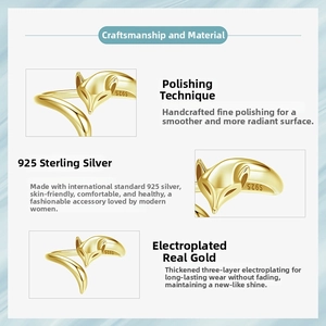 Detailed macro view of S925 sterling silver fox ring with triple-layer gold plating