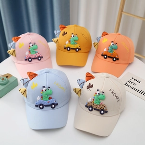 Kids Baseball Cap Cotton Blend 3D Dinosaur Car Cartoon Sun Protection Adjustable Peaked Hat For Toddler Boys Girls