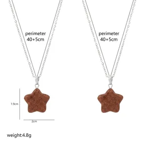 Detail of star-shaped goldstone pendant with a fine silver chain and measurements