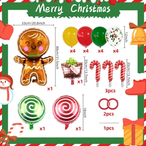 Detailed Christmas balloon set list featuring gingerbread man and colorful latex balloons