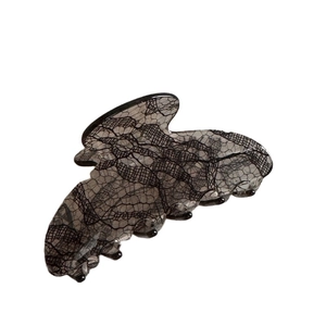 Lace-textured medium hair claw clip in elegant black for half-up hairstyles