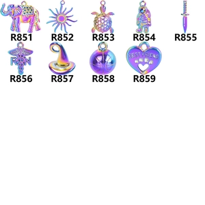 Iridescent angel wing pendants in assorted shapes with shiny rainbow electroplating