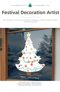Gros plan d'un autocollant de sapin de Noël blanc avec points colorés pour vitrine