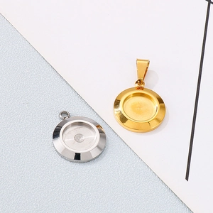 Golden and silver stainless steel drum-shaped gemstone base pendants for DIY jewelry