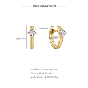Detailed specs of double-row gold huggie earrings in 925 silver with 5A zirconia