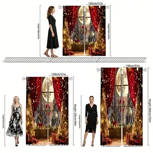Christmas polyester velvet curtains in three length sizes with holiday tree print