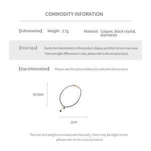 Infographic showing copper necklace dimensions with black crystal pendant and diamond accents