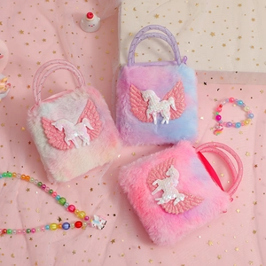 Plush Unicorn Crossbody Bag Sequin Wing Handbag Tie Dye Cartoon Shoulder Purse For Girls
