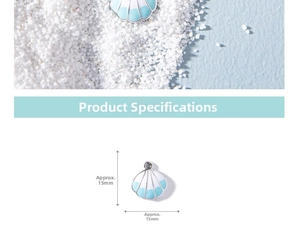 Macro detail of a 15mm blue enamel shell pendant for DIY jewelry making accessories