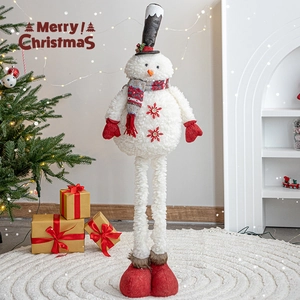 Standing telescopic Christmas snowman doll decoration with festive tree and gift boxes