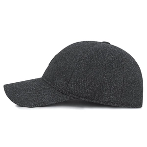 Winter men's dark gray wool blend baseball cap with thermal ear protection and warm lining