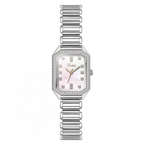 Women's Fashion Watch Octagonal Case Zircon Mother Of Artificial Pearl Dial Stainless Steel Leather Strap Elegant Quartz Wristwatch