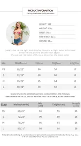 Größentabelle mit Maßen für Taille, Hüfte und Länge für sexy Denim-Shorts