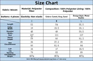 Detailed size guide table for women's Y2K racer bomber jacket in woven polyester