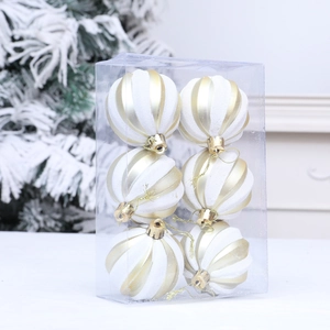 Set di 6 palline di Natale a righe oro e bianche in scatola per decorare l'albero