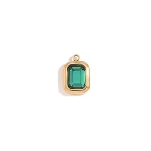 Rectangle emerald green crystal pendant with 18K gold plated stainless steel finish