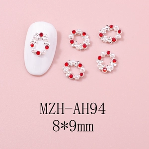 Détails de charmes pour ongles couronne de Noël 8x9mm avec strass rouges et perles