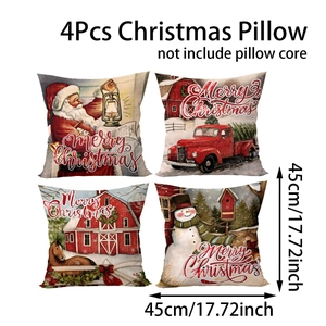 Detail showing 45x45cm dimensions for set of 4 Christmas pillow covers with holiday prints