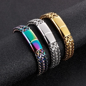 Bracciale hip-hop da uomo in acciaio al titanio dragon bone oro, argento e arcobaleno