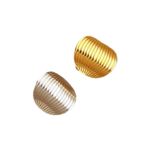 Minimalist striped oval metal rings in 18K gold and silver with vintage French texture