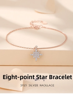 Close-up of S925 silver star bracelet in rose gold finish with sparkling zircon stones