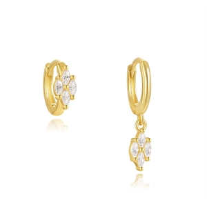 S925 sterling silver hoop earrings with marquise cubic zirconia in gold finish
