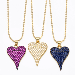 Collier Pendentif Cœur Mode Femmes Cuivre Zircone Pavé Incrusté Plaqué Or Chaîne À Billes Bijoux