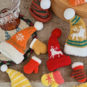 Mini Christmas Knitted Hats Gloves Yarn Plush Reindeer Snowflake Patterns Festive DIY Decor Doll Accessories