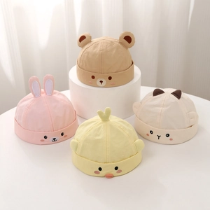 Kids quick-dry cotton animal beanies with cute embroidery and 3D ears in various colors