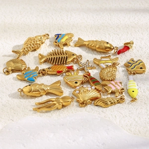 Assorted 18K gold plated stainless steel marine charms with colorful enamel finish
