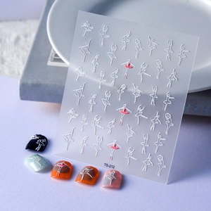 5D Embossed Nail Art Stickers Dancing Ballet Dancer White Silhouette Waterproof Relief Manicure Decals