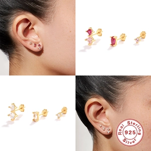 Trinity S925 sterling silver stud earring set with zircon in vacuum gold plating
