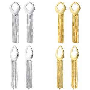 Geometric Hollow Water Drop Rhombus Long Tassel Chain Earrings Luxury Copper Electroplated Dangle Earrings For Women Jewelry