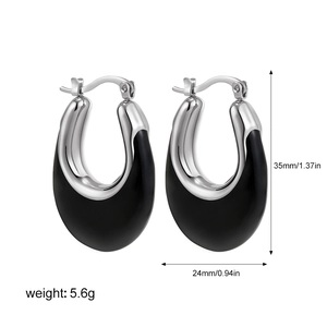 Detailed view of silver U-shaped hoop earrings with dimensions 35mm height and 24mm width