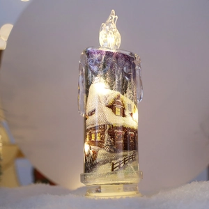 Christmas LED Electronic Candle Light Transparent Plastic Flameless Warm Yellow Glow Santa Snowman Holiday Table Decor