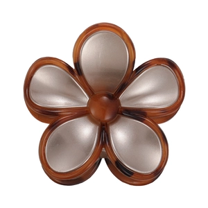 Vintage amber flower hair claw clip with brown tortoiseshell and matte champagne gold finish