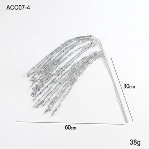 Detailed 60cm silver sequin Christmas branch decoration with size and weight dimensions