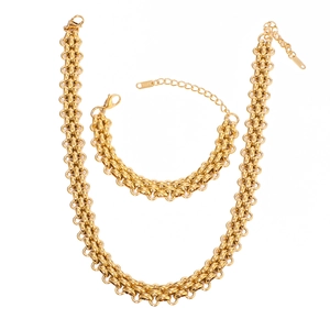 18k gold plated stainless steel mesh chain necklace and bracelet jewelry set with zircon heart