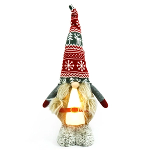 Illuminated Christmas gnome plush with snowflake jacquard hat and glowing warm lights