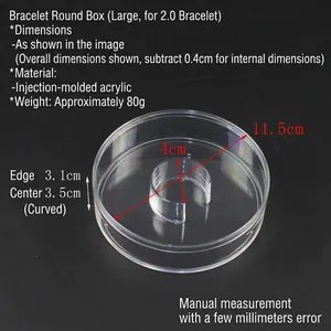 Macro detail of acrylic display box with dimensions for large round bracelet storage