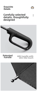Detail of umbrella handle with integrated carabiner hook and reinforced round rib tips
