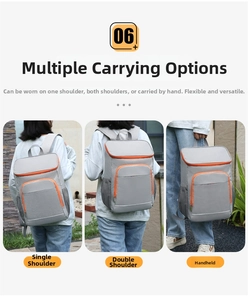 Detail showing versatile carrying modes: shoulder, backpack, and handheld for the cooler bag