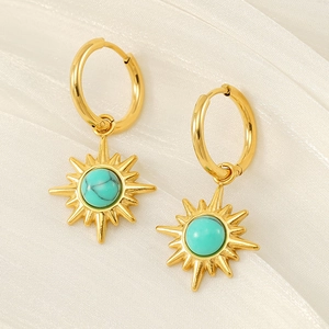 18K gold plated stainless steel hoop earrings with turquoise starburst pendants