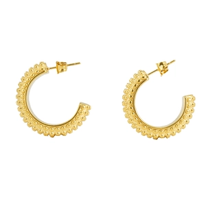 Chic gold textured C-shape stainless steel earrings with butterfly backings