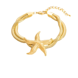 Luxuriöses Gold Seestern Anhänger Armband mit doppellagigen flachen Schlangenketten und Verschluss