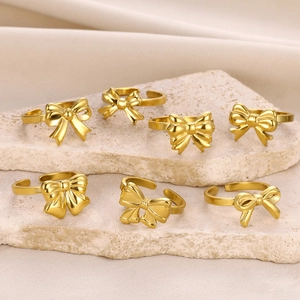 Bowknot Ring Stainless Steel Adjustable Open Band Minimalist Chic Jewelry For Women Elegant Gift