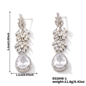 Detailed view of silver zircon tassel earrings showing precise 5.2cm x 1.2cm size dimensions