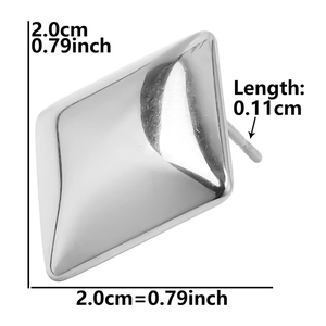 Detailed technical diagram showing dimensions of the 2.0cm rhombus stainless steel earring