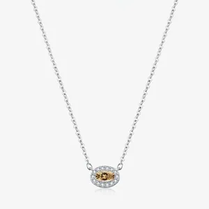Champagne Moissanite Pendant Necklace 925 Sterling Silver Oval Cut Halo Cubic Zirconia Elegant Jewelry For Women