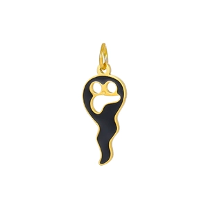 Macro detail of Scream Ghostface pendant in gold metal with black enamel finish